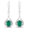 0.60 Ct Oval Green Zambian Emerald & Diamond Prong 14K White Gold Drop Dangle Earrings by Fine Color Jewels