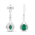0.60 Ct Oval Green Zambian Emerald & Diamond Prong 14K White Gold Drop Dangle Earrings by Fine Color Jewels