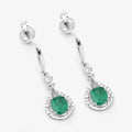 0.60 Ct Oval Green Zambian Emerald & Diamond Prong 14K White Gold Drop Dangle Earrings by Fine Color Jewels