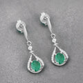 0.60 Ct Oval Green Zambian Emerald & Diamond Prong 14K White Gold Drop Dangle Earrings by Fine Color Jewels