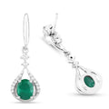 0.60 Ct Oval Green Zambian Emerald & Diamond Prong 14K White Gold Drop Dangle Earrings by Fine Color Jewels