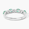 0.60 Ct Oval Green Zambian Emerald & Lab Diamond Prong Silver Half Eternity Seven Stone Ring by Fine Color Jewels