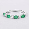 0.60 Ct Oval Green Zambian Emerald & Lab Diamond Prong Silver Half Eternity Seven Stone Ring by Fine Color Jewels