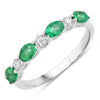 0.60 Ct Oval Green Zambian Emerald & Lab Diamond Prong Silver Half Eternity Seven Stone Ring