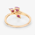 0.60 Ct Pear Pink Ruby & Diamond Prong 14K Yellow Gold Pave Bypass Three Stone Ring by Fine Color Jewels