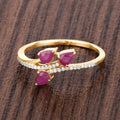 0.60 Ct Pear Pink Ruby & Diamond Prong 14K Yellow Gold Pave Bypass Three Stone Ring by Fine Color Jewels