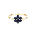 0.60 Ct Round Blue Sapphire and White Diamond Prong 10K Gold Floral Pave Ring by Fine Color Jewels