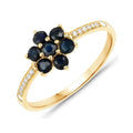 0.60 Ct Round Blue Sapphire and White Diamond Prong 10K Gold Floral Pave Ring by Fine Color Jewels