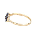 0.60 Ct Round Blue Sapphire and White Diamond Prong 10K Gold Floral Pave Ring by Fine Color Jewels