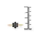 0.60 Ct Round Blue Sapphire and White Diamond Prong 10K Gold Floral Pave Ring by Fine Color Jewels