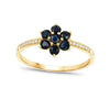 0.60 Ct Round Blue Sapphire and White Diamond Prong 10K Gold Floral Pave Ring