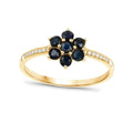 0.60 Ct Round Blue Sapphire and White Diamond Prong 10K Gold Floral Pave Ring by Fine Color Jewels