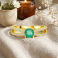 0.60 Ct Round Green Emerald and White Sapphire Prong 22K Gold Vermeil Split Band Pave Engagement Ring by Fine Color Jewels