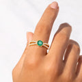 0.60 Ct Round Green Emerald and White Sapphire Prong 22K Gold Vermeil Split Band Pave Engagement Ring by Fine Color Jewels