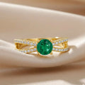 0.60 Ct Round Green Emerald and White Sapphire Prong 22K Gold Vermeil Split Band Pave Engagement Ring by Fine Color Jewels