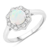0.60 Ct Round White Ethiopian Opal and Lab Diamond Prong Silver Halo Ring