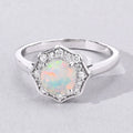 0.60 Ct Round White Ethiopian Opal and Lab Diamond Prong Silver Halo Ring by Fine Color Jewels