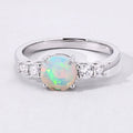 0.60 Ct Round White Ethiopian Opal and Lab Diamond Silver Prong Five Stone Ring by Fine Color Jewels