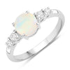 0.60 Ct Round White Ethiopian Opal and Lab Diamond Silver Prong Five Stone Ring