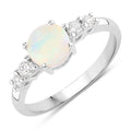 0.60 Ct Round White Ethiopian Opal and Lab Diamond Silver Prong Five Stone Ring by Fine Color Jewels