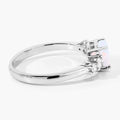 0.60 Ct Round White Ethiopian Opal and Lab Diamond Silver Prong Five Stone Ring by Fine Color Jewels