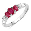 0.62 Ct Oval Pink Ruby & Lab Diamond Prong Silver Graduated Five Stone Ring
