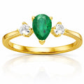0.62 Ct Pear Green Emerald and White Sapphire Prong 22K Gold Vermeil Three Stone Anniversary Ring by Fine Color Jewels