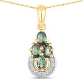 0.63 Ct Genuine Oval Alexandrite and Diamond 18K Yellow Gold Cocktail Pendant by Fine Color Jewels