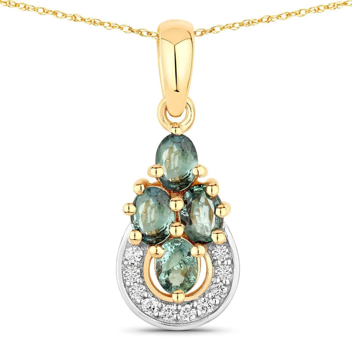 0.63 Ct Genuine Oval Alexandrite and Diamond 18K Yellow Gold Cocktail Pendant by Fine Color Jewels