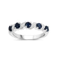 0.64 Ct Round Blue Sapphire and White Topaz Prong Silver Five Stone Ring by Fine Color Jewels