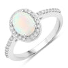 0.65 Ct Oval White Ethiopian Opal and Lab Diamond Prong Silver Halo Pave Ring