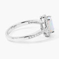 0.65 Ct Oval White Ethiopian Opal and Lab Diamond Prong Silver Halo Pave Ring by Fine Color Jewels