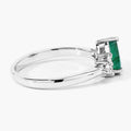 0.65 Ct Pear Green Zambian Emerald and Lab Diamond Prong Silver Cocktail Ring by Fine Color Jewels