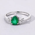 0.65 Ct Pear Green Zambian Emerald and Lab Diamond Prong Silver Cocktail Ring by Fine Color Jewels