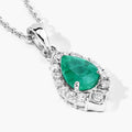0.65 Ct Pear Green Zambian Emerald & Lab Diamond Prong Silver Teardrop Halo Pendant Necklace by Fine Color Jewels