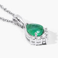 0.65 Ct Pear Green Zambian Emerald & Lab Diamond Prong Silver Teardrop Pendant Necklace by Fine Color Jewels