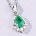 0.65 Ct Pear Green Zambian Emerald & Lab Diamond Prong Silver Teardrop Pendant Necklace by Fine Color Jewels