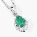 0.65 Ct Pear Green Zambian Emerald & Lab Diamond Prong Silver Teardrop Pendant Necklace by Fine Color Jewels