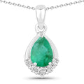 0.65 Ct Pear Green Zambian Emerald & Lab Diamond Prong Silver Teardrop Pendant Necklace by Fine Color Jewels