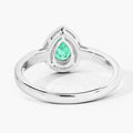 0.65 Ct Pear Green Zambian Emerald & Lab Diamond Prong Silver Halo Ring by Fine Color Jewels
