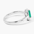 0.65 Ct Pear Green Zambian Emerald & Lab Diamond Prong Silver Halo Ring by Fine Color Jewels