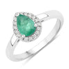 0.65 Ct Pear Green Zambian Emerald & Lab Diamond Prong Silver Halo Ring