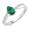 0.65 Ct Pear Green Zambian Emerald & Lab Diamond Prong Silver Pave Crossover Ring by Fine Color Jewels