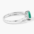0.65 Ct Pear Green Zambian Emerald & Lab Diamond Prong Silver Pave Crossover Ring by Fine Color Jewels