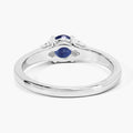 0.65 Ct Round Blue Sapphire and Lab Diamond Prong Silver Cocktail Ring by Fine Color Jewels