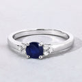 0.65 Ct Round Blue Sapphire and Lab Diamond Prong Silver Cocktail Ring by Fine Color Jewels