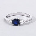 0.65 Ct Round Blue Sapphire and Lab Diamond Prong Silver Three Stone Promise Ring by Fine Color Jewels