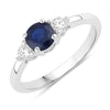 0.65 Ct Round Blue Sapphire and Lab Diamond Prong Silver Three Stone Promise Ring