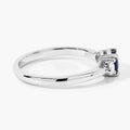 0.65 Ct Round Blue Sapphire and Lab Diamond Prong Silver Three Stone Promise Ring by Fine Color Jewels