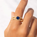 0.65 Ct Round Blue Sapphire and White Sapphire Prong 22k Gold Vermeil Pave Split Band Ring by Fine Color Jewels